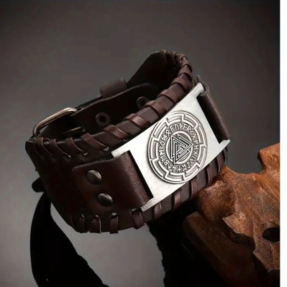 NEW Viking Pyramid Totem Bracelet Braided Leather Bracelet Accessories.. - Picture 1 of 2